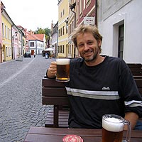 enjoying a czech beer