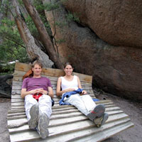 resting on comfty seat s on the way up to the wineglass bay lookout