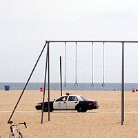 cop car at Santa Monica beach