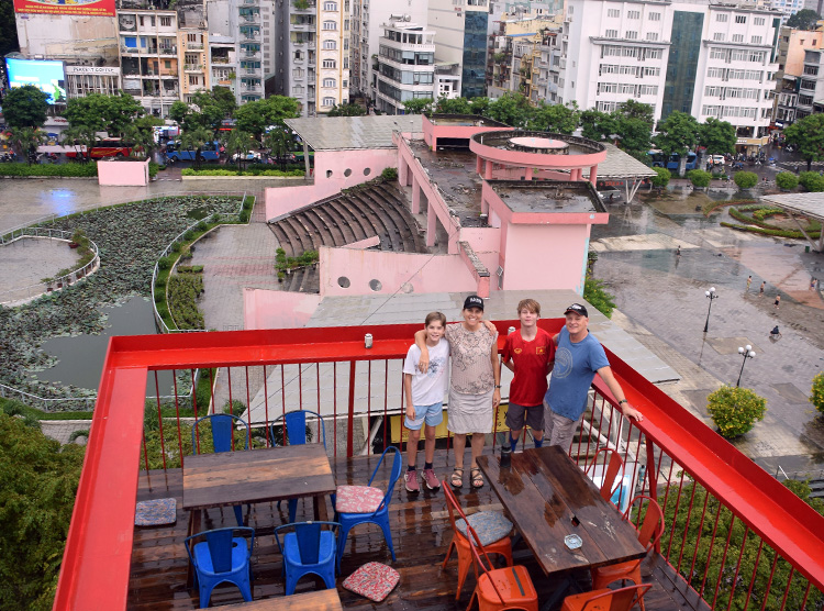 Hostel rooftop views in Saigon, Vietnam 